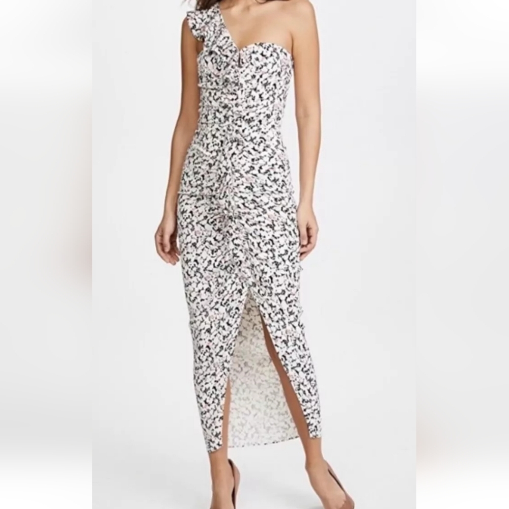 Veronica Beard Ruffian Floral One Shoulder Black, White and Blush Size 10